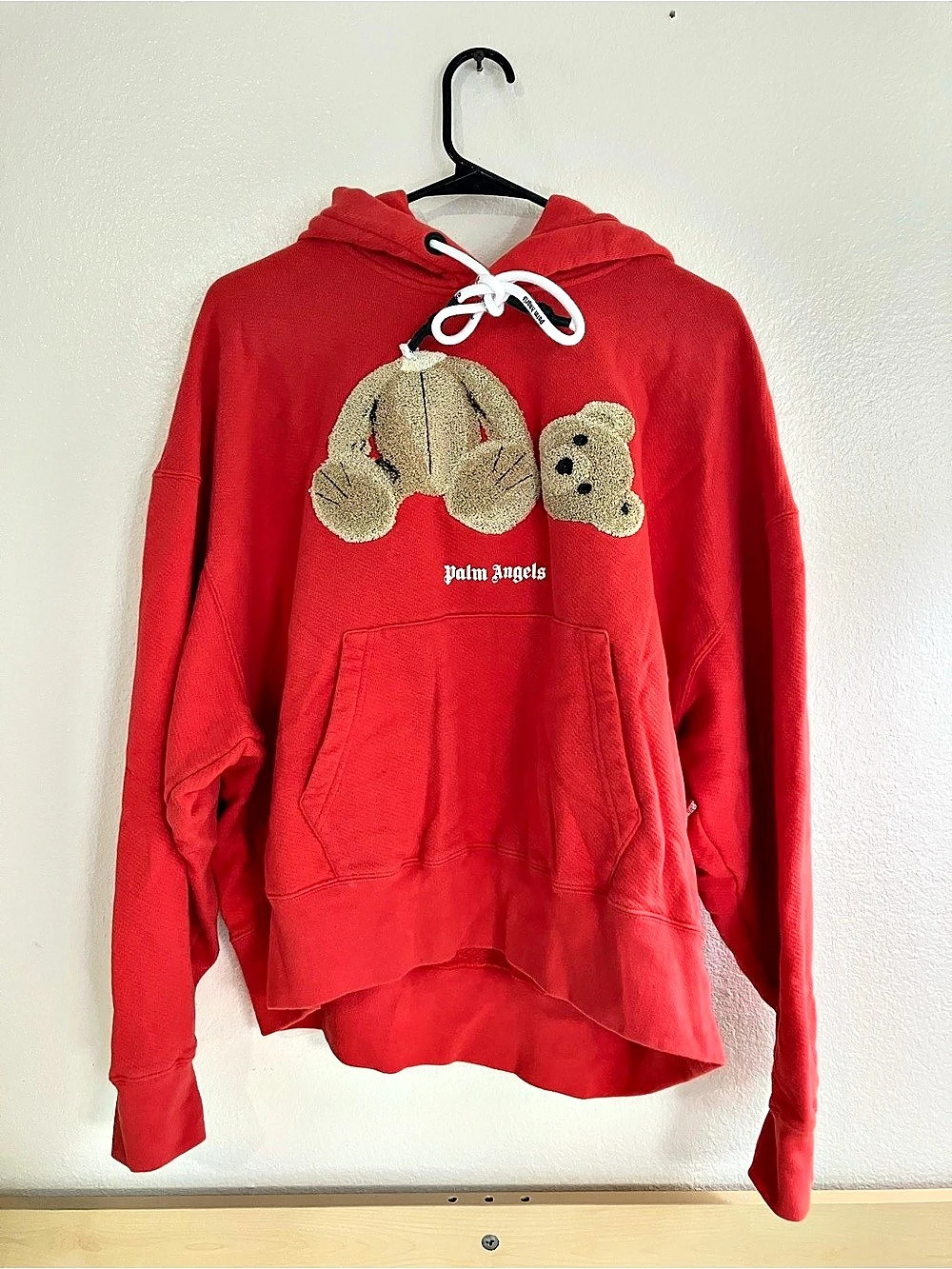 Palm Angels PA Bear Hoodie Red/Brown Teddy Graphic Hoodie in Red Size Small